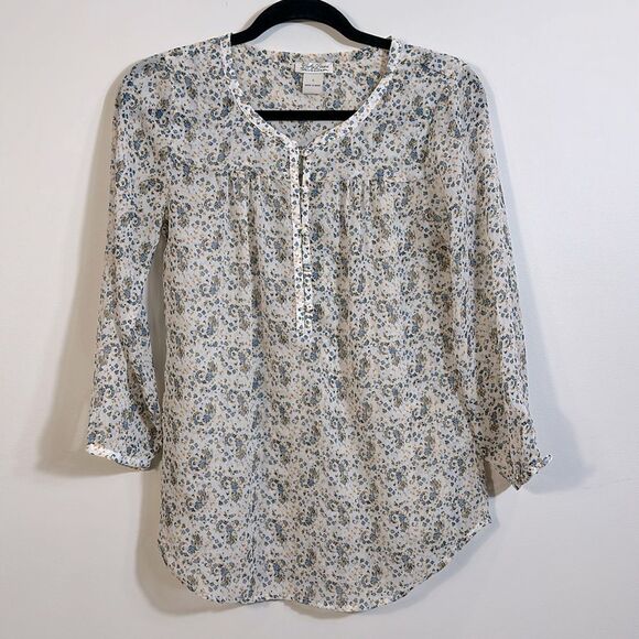 Lucky Brand Semi Sheer Floral Longsleeve Top Women Small - Picture 1 of 8
